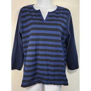 Chaps Blue Black Striped Women's Top XL Stretch 3/4 Sleeve Casual Preppy